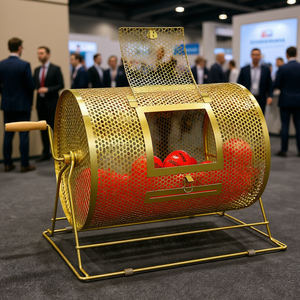 Tambour de tombola cylindrique en laiton plaqué, 16,1 x 12 pouces, avec poignée en bois, équipement pour salons professionnels - Product Image 2