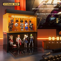 Vitrine transparente en forme de conteneur PP avec couvercle anti-poussière et éclairage LED pour collection de figurines et de poupées de bureau