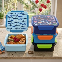 Boîte à goûter en plastique sans BPA pour enfants, motif requin et dinosaure, portable, étanche, pour le déjeuner à l'école ou en pique-nique