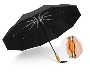 맞춤형 접는 우산 나무 손잡이 로고와 비즈니스 25 인치 큰 우산 사용자 정의
