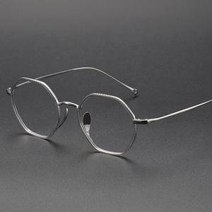 デザイナー六角形眼鏡フルリムチタン光学フレームグレーシルバーファッション眼鏡ソリッドパターン軽量 - Product Image 1
