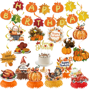 Thanksgiving Birthday Holiday Supplies Eco-Friendly Paper Maple Leaf <b>Pumpkin</b> Turkey Banner Cupcake Topper Disposable Party - Product Image 3