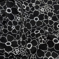Tissu en coton floral noir et blanc à motif contour, 80 GSM, 50 pouces, en stock, pour robe, jupe, textile de maison, couture DIY