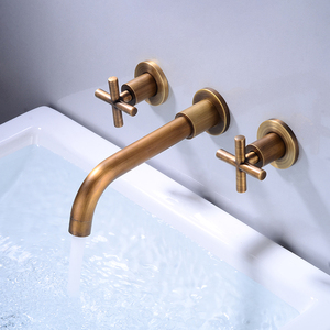 Mitigeur de lavabo <span class=keywords><strong>mural</strong></span> <span class=keywords><strong>Robinet</strong></span> d'évier de salle de bain en bronze antique <span class=keywords><strong>Robinet</strong></span> de lavabo <span class=keywords><strong>mural</strong></span> à trois trous à levier croisé - Product Image 3