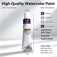 Kinghan - Kit de peinture aquarelle 12 ml, 12 couleurs, tubes en aluminium, mélange et diffusion faciles, fournitures artistiques pour artistes et débutants, à partir de 3 ans