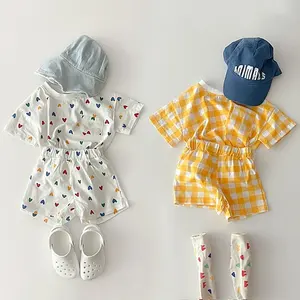 2023 여름 아기 소녀 원피스 세트 O 칼라 티셔츠 프린트 캐주얼 어린이 세트의 사용자 정의 버전