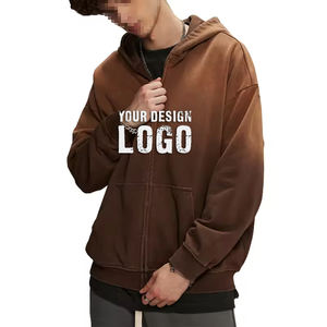 Customized Logo Spray Dye Distress Zipper Women's Hoodie Outdoor Casual Washed Vintage <b>Cardigan</b> Lady Hoodies Coat - Product Image 3