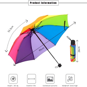 Colorful Red Orange Yellow Green Blue Purple Rainbow Advertising Gift Travel Umbrella Manual 3 Fold Compact - Product Image 2
