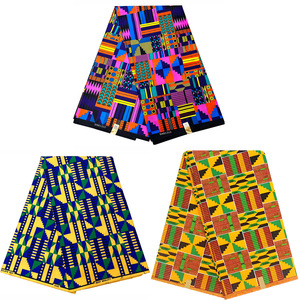 Tissu imprimé en polyester Kente Ankara, style <span class=keywords><strong>ethnique</strong></span>, tissu africain en cire avec fil peigné, tissu popeline tissé - Product Image 6
