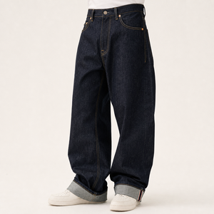 Jeans en denim selvedge <span class=keywords><strong>baggy</strong></span> sur mesure pour hommes, <span class=keywords><strong>pantalon</strong></span> en denim brut à jambes larges - Product Image 5