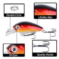 Leurre de pêche en métal pour appât vivant 4,6 cm/3,85 g, type Rocker Fat Fish Bass Mino avec hameçons, équipement de pêche