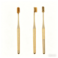 Brosse à dents souple plaquée or avec logo OEM et poils PBT pour le blanchiment des dents, usage adulte, usage domestique, outil de soin buccal manuel