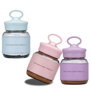 Creatieve schattige mollige glazen kleine draagbare anti-verbrandings licht luxe hoogwaardige cadeau mok voor drinken met deksel als mobiele telefoonhouder - Product Image 1