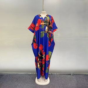 2025 새로운 패션 우아한 여성의 여름 느슨한 맥시 원피스 V-넥 아프리카 꽃 프린트 폴리에스터 포켓 스타일 포켓 V-넥 - Product Image 5