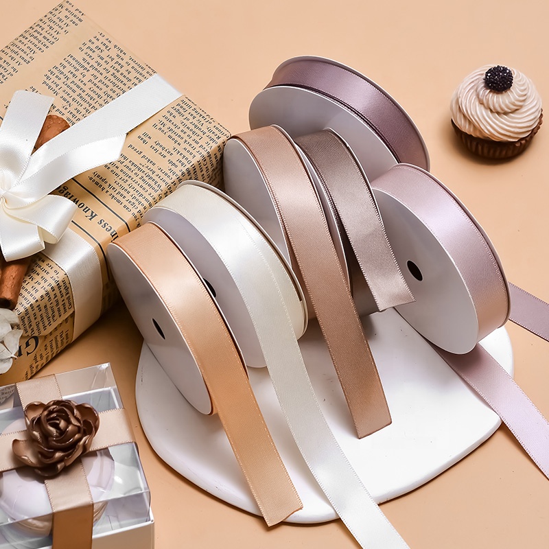 Ribbon Factory Stock 5/8 Inch 100 Yards Single Face Polyester Brown Satin Ribbon 16mm Wrapping Gift Ribbon