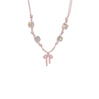 Collier ras-du-cou délicat en alliage de zinc avec nœud papillon rose et cordon en cuir tressé, style coréen, sportif et polyvalent pour le quotidien