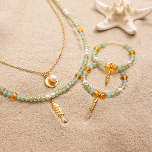 Ensemble de bijoux J & <span class=keywords><strong>D</strong></span> Ocean Breeze en acier inoxydable perles de verre aqua poisson boucles <span class=keywords><strong>d</strong></span>'oreilles créoles aqua <span class=keywords><strong>orange</strong></span> collier de perles - Product Image 3