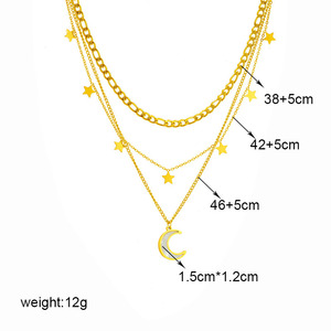 Collana <span class=keywords><strong>donna</strong></span> multistrato in acciaio inox stelle <span class=keywords><strong>luce</strong></span> luna lusso temperamento catena sovrapposizione usura nicchia - Product Image 6