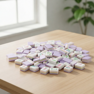 Jeu de Mahjong à motif floral dessiné à la main, dégradé violet clair, idéal pour les rassemblements en intérieur et les voyages - Product Image 1