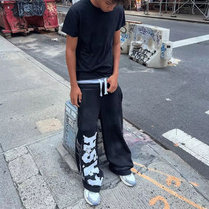 Patchs de Broderie Personnalisés Double Taille Logo de Tête Pantalon de Survêtement en Coton Baggy en Détresse au Soleil Délavé à l'Acide Vintage pour Hommes - Product Image 4