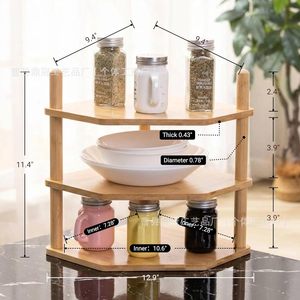 Étagère de rangement en bambou en forme d'éventail, 12,9 pouces, multifonctionnelle, pour étagère d'angle de cuisine, pour l'affichage des condiments, usage domestique - Product Image 1