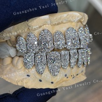 Grillz personnalisés entièrement micro-pavés, coupe brillante, en argent S925, Moissanite D VVS, style Hip Hop, pour dents supérieures/inférieures, de tiers