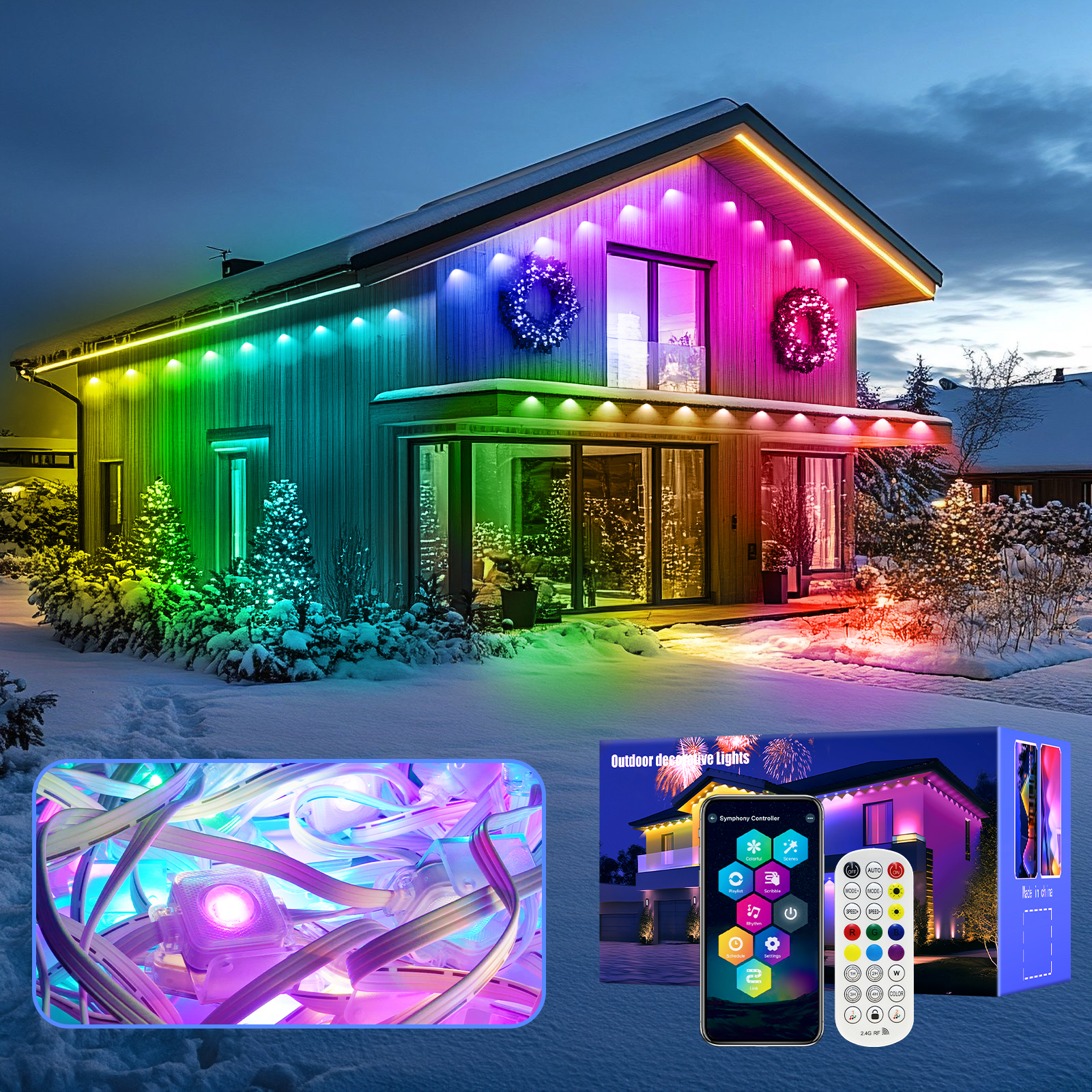 Permanent Outdoor LED Eaves Lights IP65 Waterproof with DIY Mode Smart APP & Remote Control Dimmable for Halloween/Christmas