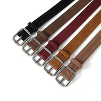 Ceinture en cuir façon daim vintage pour femme, accessoire pour jeans, boucle carrée en argent vieilli, ceinture en cuir couleur café