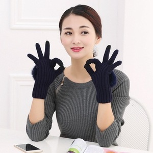 Gants d'hiver chauds sans doigts pour femmes, mitaines en laine tricotée avec pompon en fourrure de lapin, gants tactiles pour moto et cyclisme - Product Image 4