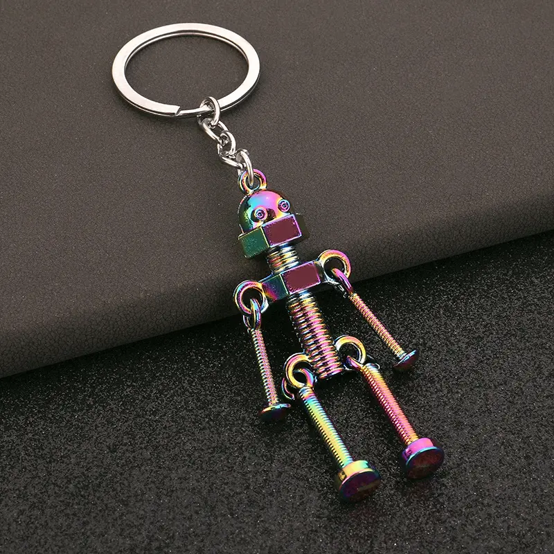 Metal Keychain Fashion Creative Retro Handmade Movable Screw Robot Metal Keychain