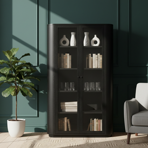 Mueble de Salón Moderno Hecho a Mano con Madera de Mindi Sólida y Curva Obsidian, Mueble de Almacenamiento y Exhibición Ecológico de Gran Capacidad para Hotel - Product Image 2