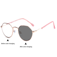 Gafas con Filtro de Luz Azul, Diseño Nuevo, Cambio de Color, Montura Redonda Pequeña, Montura Óptica, Gafas Fotocromáticas para Mujer