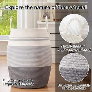 Oiahomy Wasmand Geweven Katoenen Touw Grote Kleding Mand 25.6 "Hoogte Hoge Wasmand Met Verlengde Katoenen Handvatten - Product Image 4