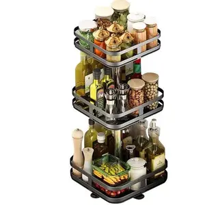 KOSTENLOSE PROBE Edelstahl verstellbares Regal 3 Tier Organizers Cabinet Metal Kitchen 360 Grad drehbares Lager regal