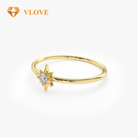Bague empilable VLOVE North Star avec diamant rond cultivé en laboratoire certifié VS1, bijoux en or massif 14K 18K pour femmes