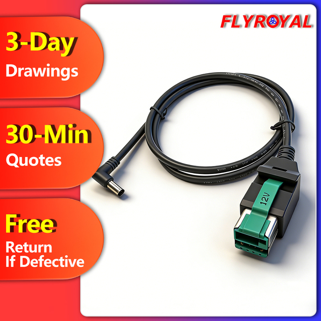 High Quality Factory Customized 12V/24V Right-Angle Micro-USB 5A Fast Charging Cable to DC Cable for Printer and Computers