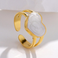 Bague ouverte élégante et tendance en acier inoxydable noir émaillé effet goutte d'huile, forme cœur romantique, cadeau idéal