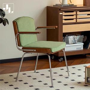 Современный винтажный гостиничный Ресторан деревянный + металлический каркас обеденный стул гостиная спальня бархатное кресло мебель - Product Image 4