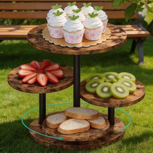 360 Derece Dönebilen Yuvarlak Üç Katlı Ahşap Parti Etkinlikleri Düğün Kulesi Döner Pasta Sunum Standı Seti, 50 Cupcake'lik Katmanlı Tepsi ile - Product Image 4