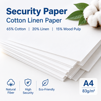 Papier de sécurité 83 g/m² avec fibres UV invisibles, coton et lin, imperméable, amidonné, 65 % coton, 20 % lin, 15 % bois, inviolable, vierge, 100 pièces