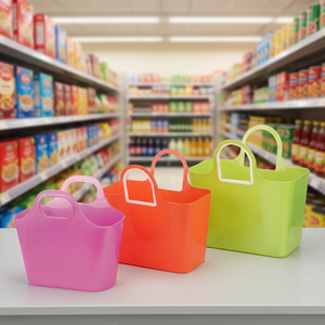 Colorful Recycled Thermoplastic Hanging <b>Storage</b> <b>Baskets</b> Handles <b>Rectangle</b> Shape Multi-Purpose Organizer for Kitchen Bathroom Toy - Product Image 1