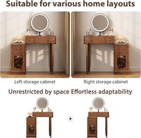 Coiffeuse avec miroir, table de maquillage de style mid-century avec plateau en verre, coiffeuse et table de chevet 2-en-1 avec armoire de rangement pour chambre à coucher