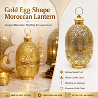 Großhandel Goldene Eiförmige Marokkanische Laterne Metall-Kerzenhalter für Ramadan Eid Hochzeit Heim-Dekoration