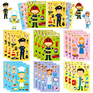 Rompecabezas de pegatinas de disfraces de profesiones de dibujos animados para niños de 4 a 6 años, juego de juguetes creativos de bricolaje de cartón - Product Image 1
