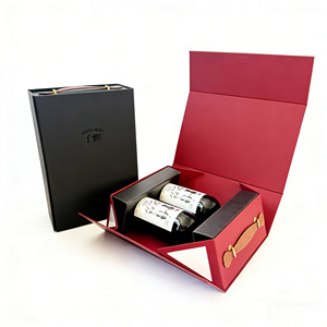 Boutique Dual Wine & Whisky <b>Bottle</b> Case with Handle | Magnetic Rigid <b>Box</b> with Vanishing Printing Sponge Lining Custom Logo - Product Image 4