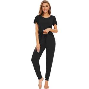 Ensemble de pyjama pour femmes à manches courtes personnalisé, viscose bambou, vêtements de nuit doux, pantalon long de jogging, vêtements de détente, S-XXL, pyjamas pour femmes - Product Image 1