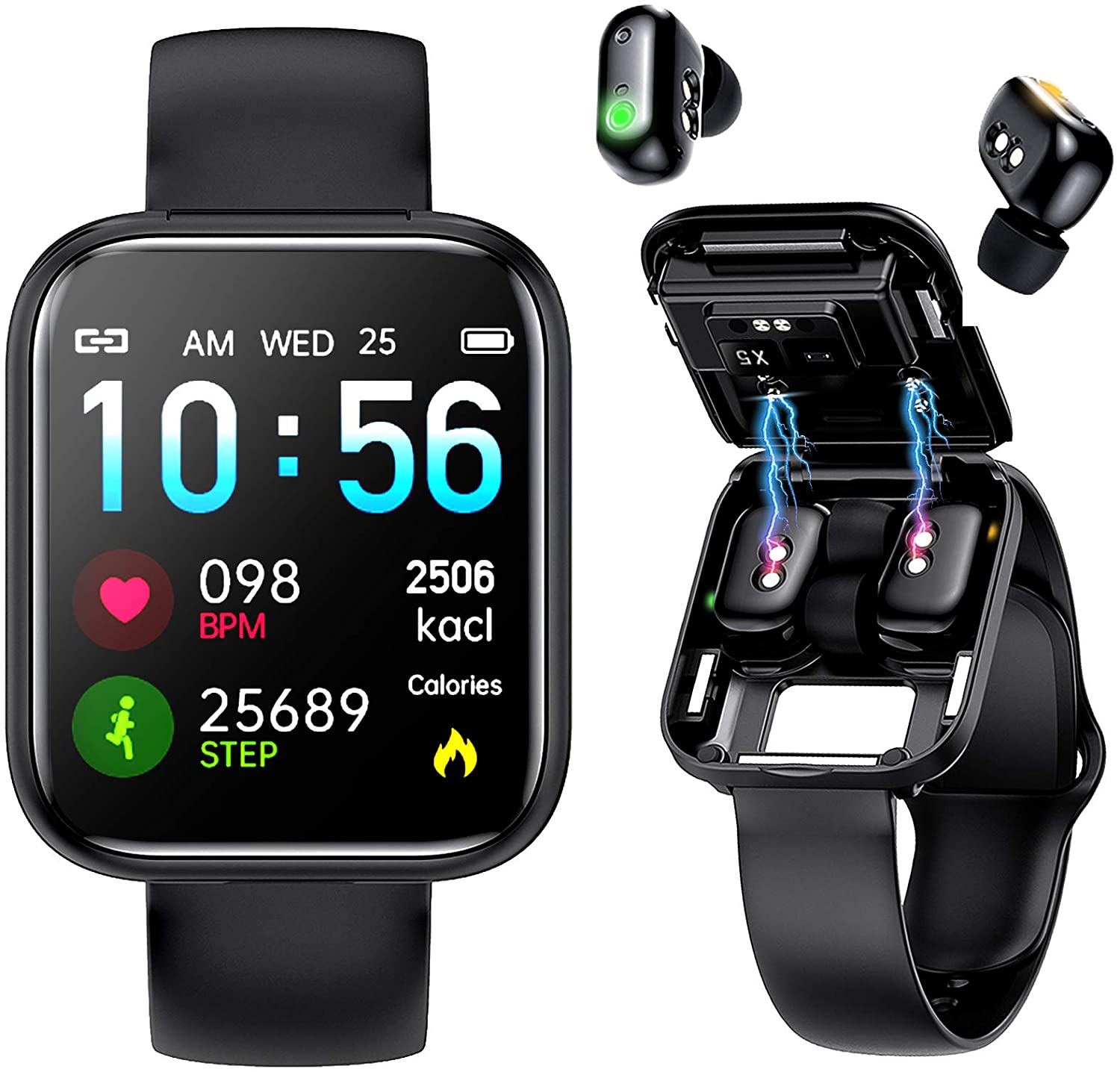 Amazon Best Seller X5 Smart Watch Bluetooth Earphones Waterproof 2 in 1 Smart Watch With Earbuds