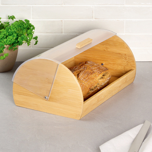 BSCI Factory Eco-friendly Bamboo Kitchen Food <b>Bin</b> Classic Design Bread Storage Box with PS Cover - Product Image 4