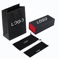 Ensemble d'emballage de luxe noir pour lunettes, étui rigide personnalisé avec logo, sac de shopping, pochette et chiffon pour lunettes de soleil et de vue, vente en gros