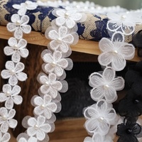 Broderie de perles 3D en polyester, dentelle florale, accessoires de décoration pour robe de mariée, rideaux de maison, matériaux vestimentaires